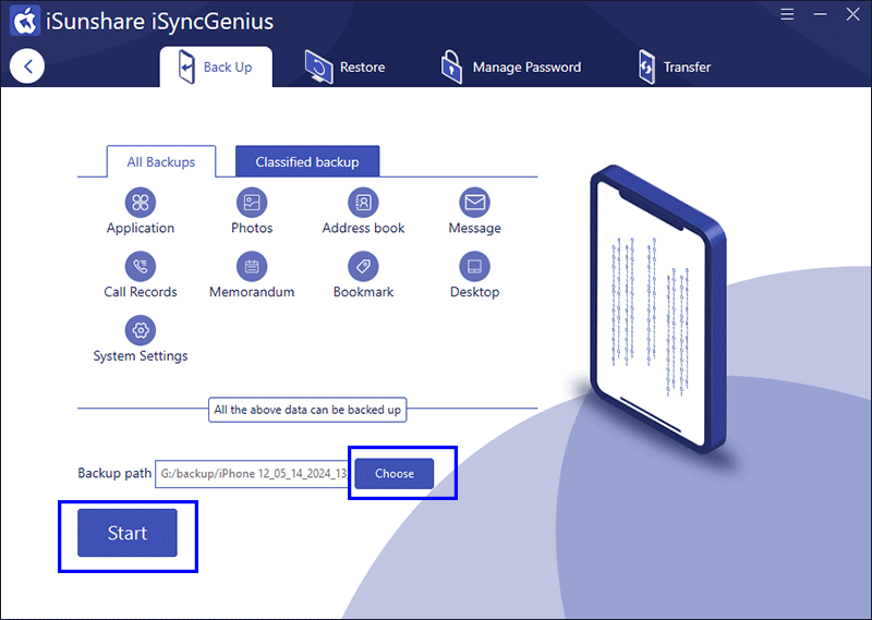 backup all iPhone data via iSyncGenius