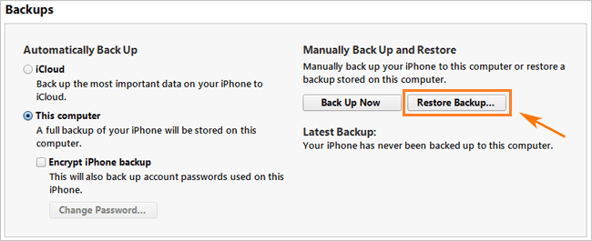 restore from a latest itunes backup
