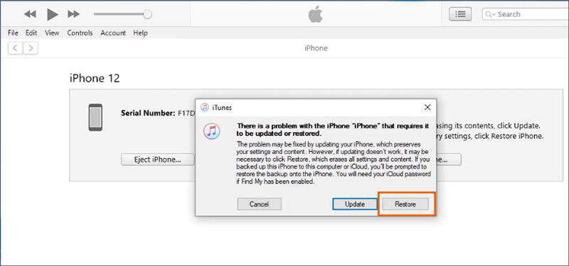 restore iPhone from iTunes recovery mode