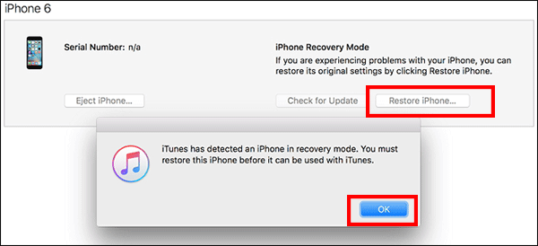restore iPhone in iTunes using recovery mode