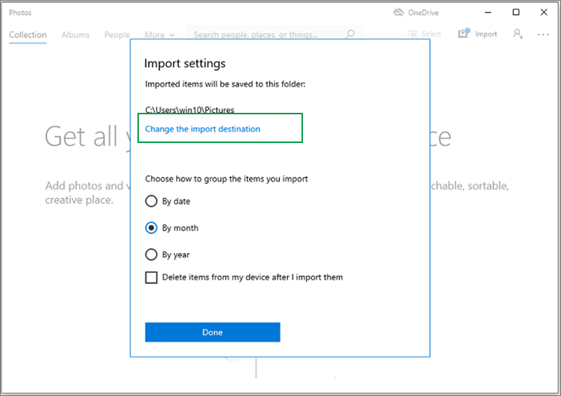 change destination to external hard drive