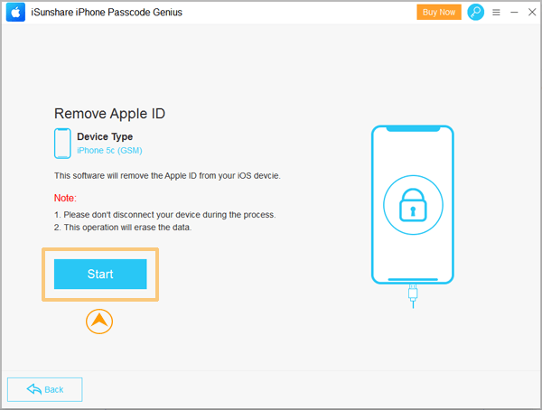 click start to begin to remove apple id