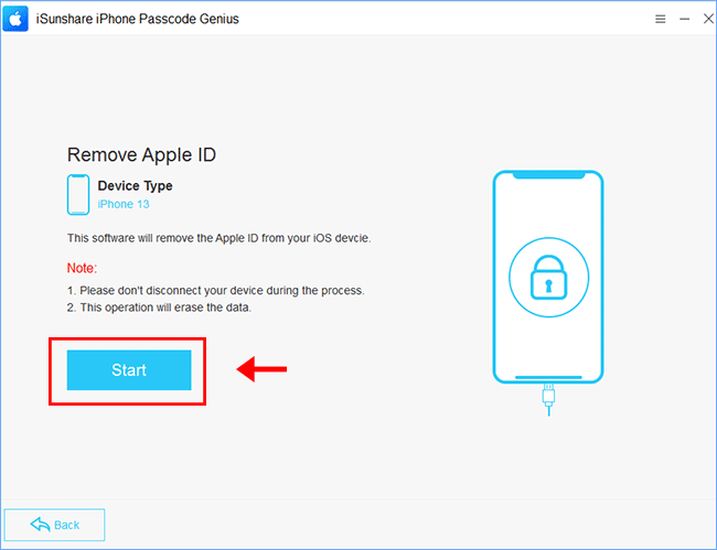 click start to remove the apple id