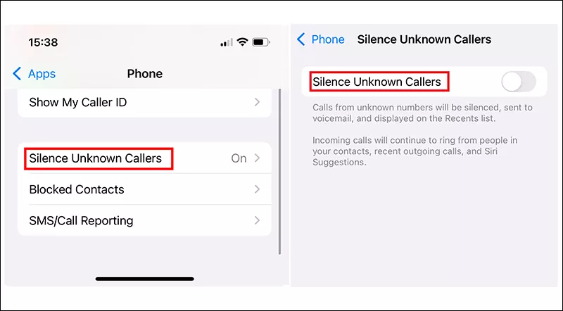 Silence Unknown Callers in iPhone