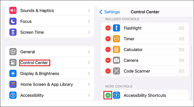 Add Accessibility Shortcut to Control Center