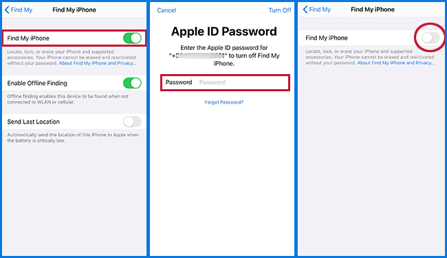 turn off find my iphone