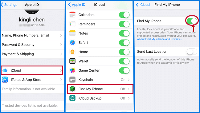 turn on find my iphone without phone