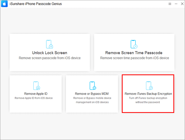 click on Remove iTunes Backup Encryption