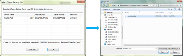 select iTunes backup file to recover password