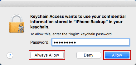allow access iphone backup item in keychain