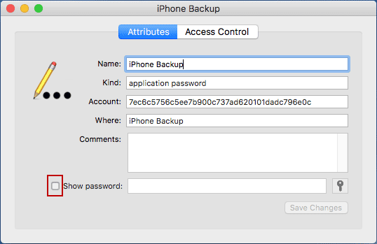 check to show iphone backup password in keychain