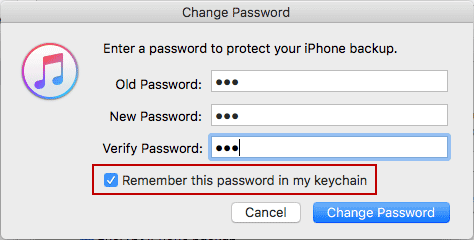 save iphone backup password in keychain