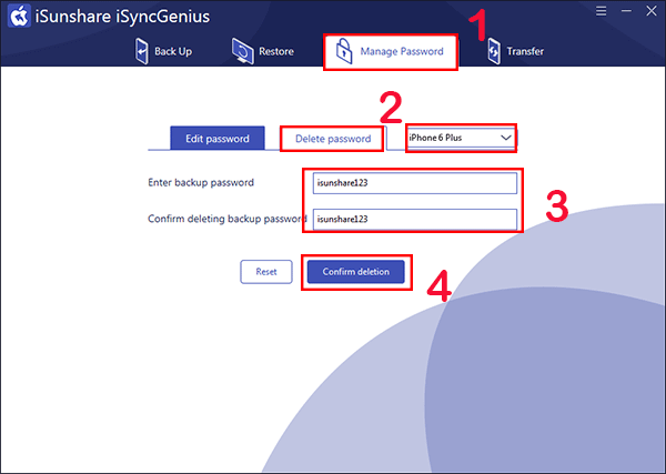 delete iTunes backup password