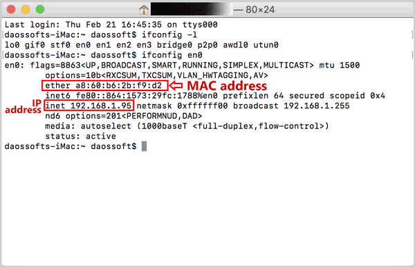 change ip address mac terminal