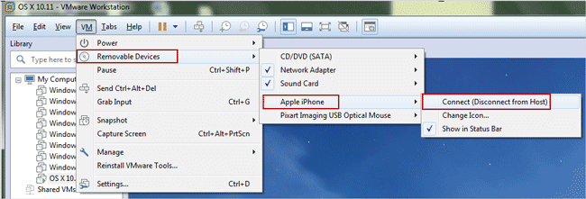 connect iphone to mac os x on vmware