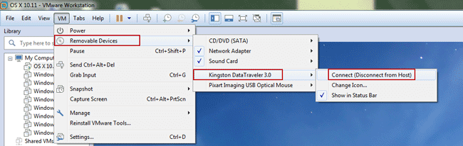 connect usb to mac os x on vmware