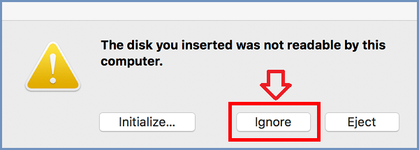 Klicken Sie im Feld für unlesbare Datenträger auf Ignorieren