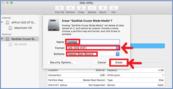 nom et format de la clé USB BitLocker