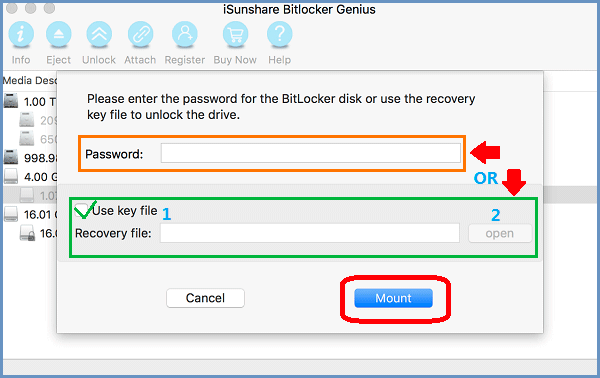 ロック解除するパスワードまたはリカバリファイル