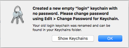 confirm to create new keychain without password
