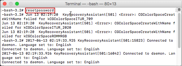 open password recovery utility by terminal