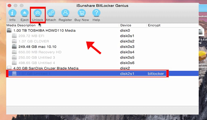 Entsperren Sie die externe BitLocker-Festplatte auf dem Mac