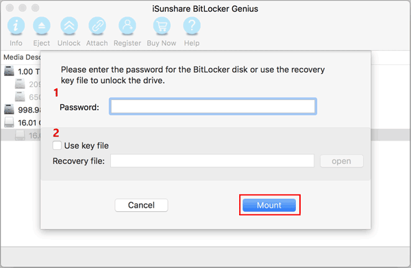 Mounten Sie das Bitlocker-Laufwerk auf dem Mac
