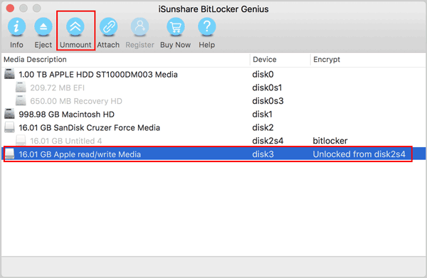 unmount bitlocker to go drive on mac