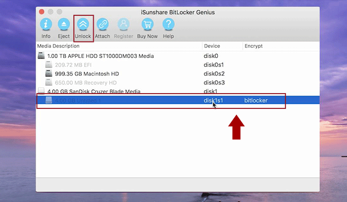  choose BitLocker drive and click unlock button