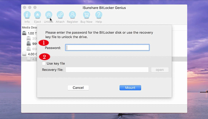 two options to unlock BitLocker drive