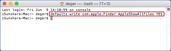 enter command to show hidden files on mac