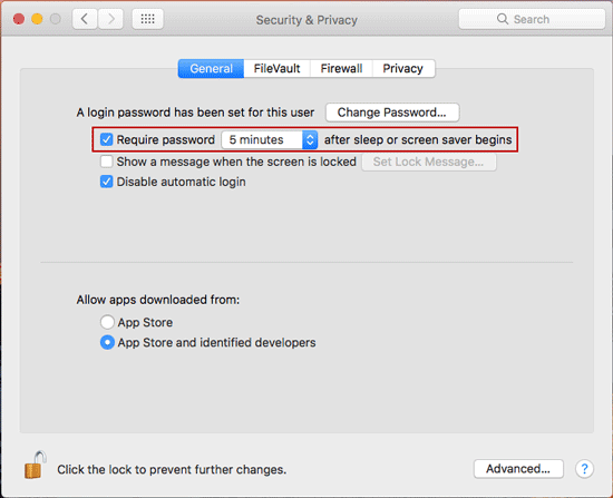 disable password requirement after mac sleep