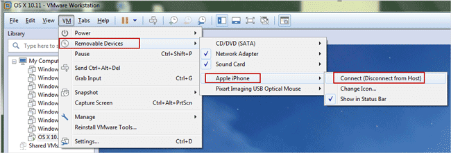 reconnect ios devices to vmware mac os x with cable