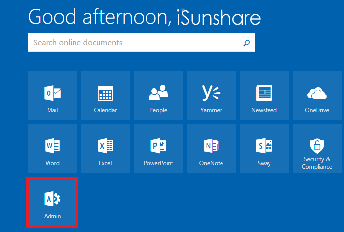 office 365 admin user interface