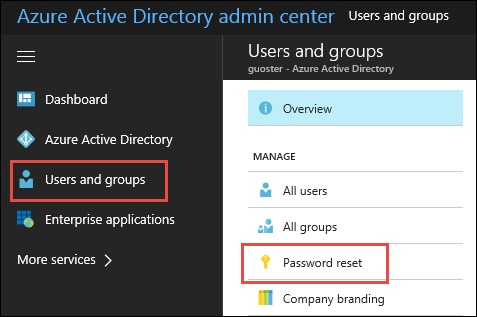 password reset option in azure