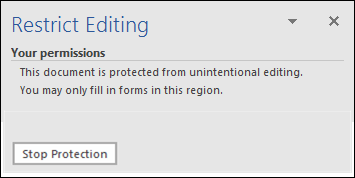 click to stop proctection in word 2016