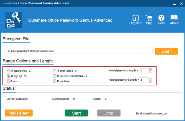 set office password recovery range and lenth