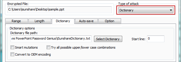 choose Dictionary password recovery type