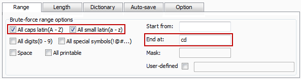 set password ending characters for Brute-force