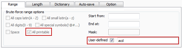 set knowing password characters for Brute-force