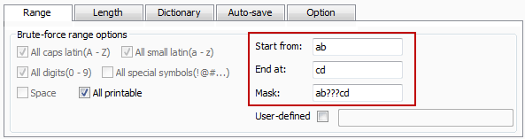 set starting and ending characters for Mask