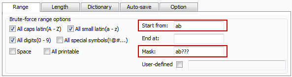 set starting characters and mask for Mask