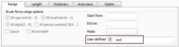 specify sure parameters in password