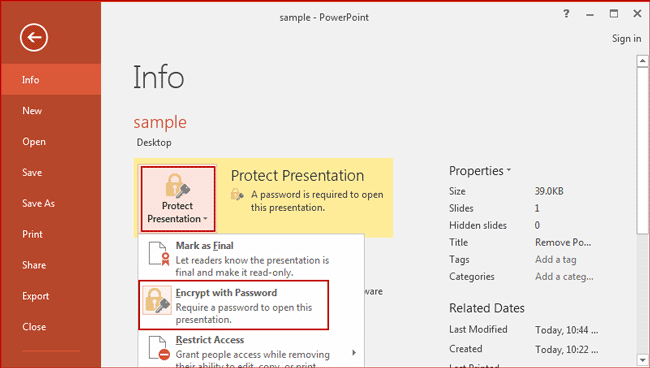 choose encrypt with password option