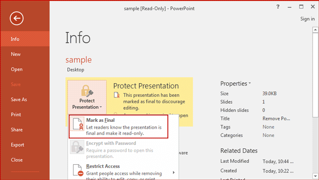 remove PowerPoint 2016 presentation edit restriction