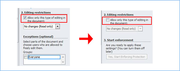  unchoose editing restriction option