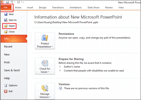 click file and open in powerpoint