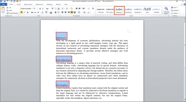 presentation in word document