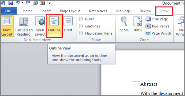 select view and click outline view