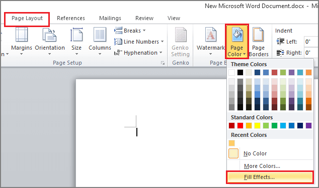 open the fill effects panel